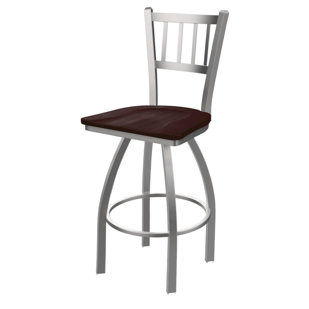 810 Contessa Stainless Steel 36" Swivel Bar Stool with Dark Cherry Maple Seat. Picture 1