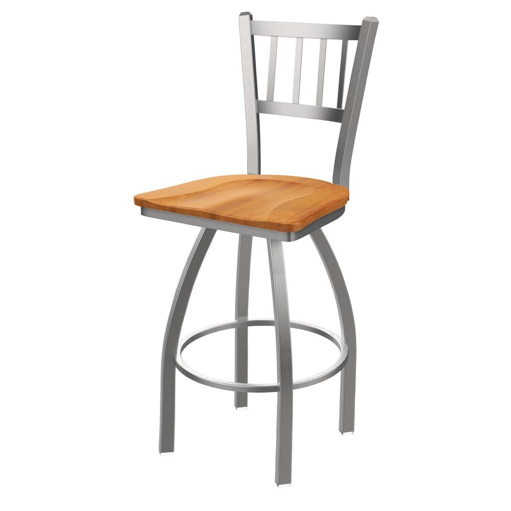 810 Contessa Stainless Steel 25" Swivel Counter Stool with Medium Maple Seat. Picture 1