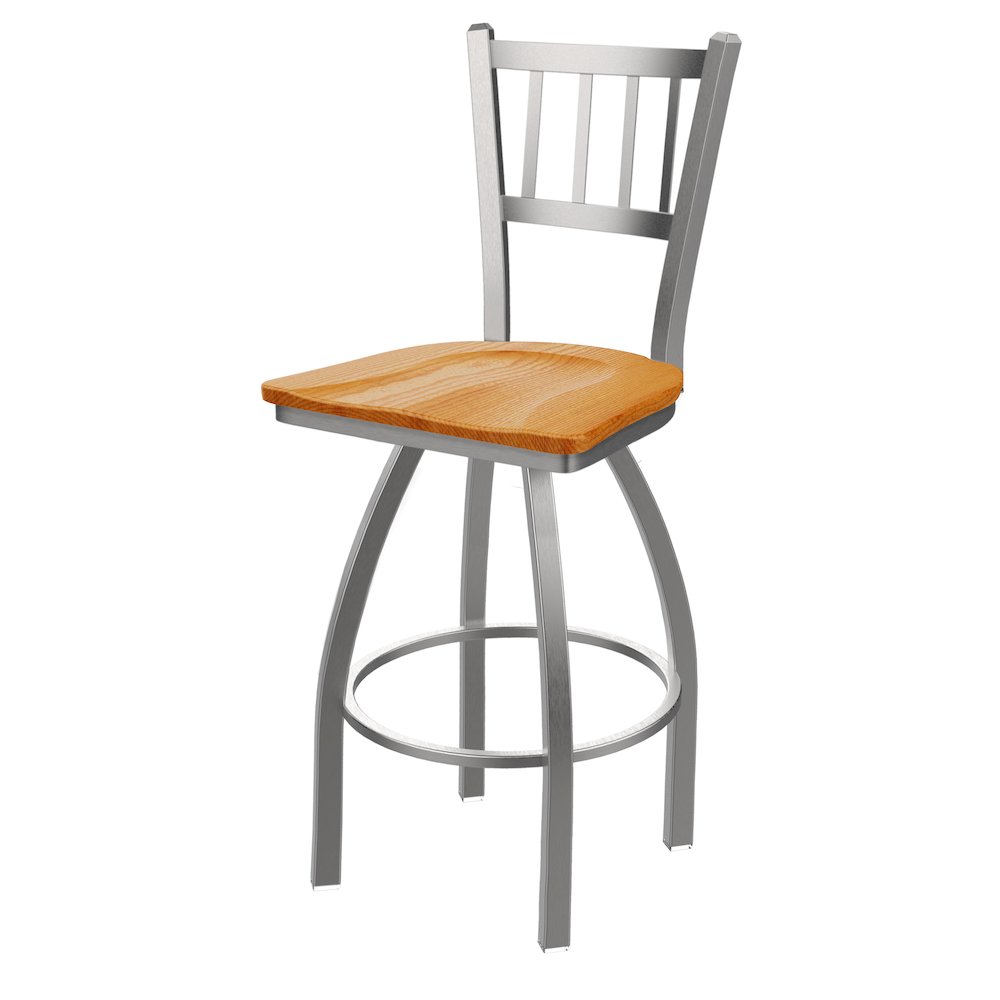 810 Contessa Stainless Steel 25" Swivel Counter Stool with Medium Oak Seat. Picture 1