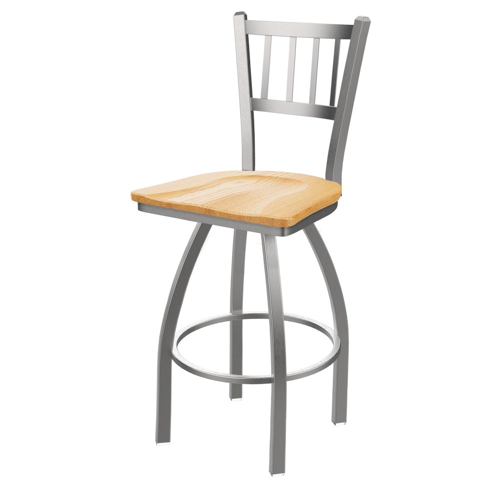 810 Contessa Stainless Steel 25" Swivel Counter Stool with Natural Oak Seat. Picture 1