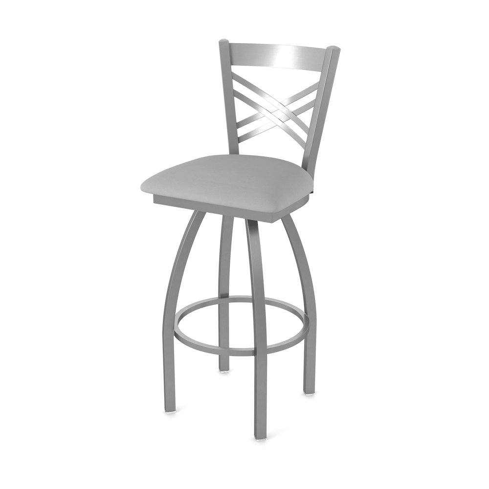 820 Catalina Stainless Steel 36" Swivel Bar Stool, Canter Folkstone Grey Seat. Picture 1