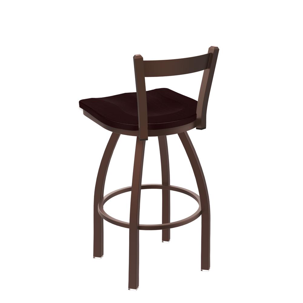 821 Catalina 30" Low Back Swivel Bar Stool with Bronze Finish and Dark Cherry Oak Seat. Picture 2
