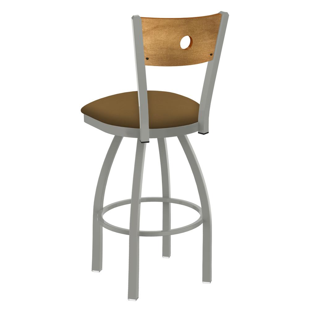 830 Voltaire 36" Swivel Counter Stool with Anodized Nickel Finish, Medium Back, and Canter Saddle Seat. Picture 2