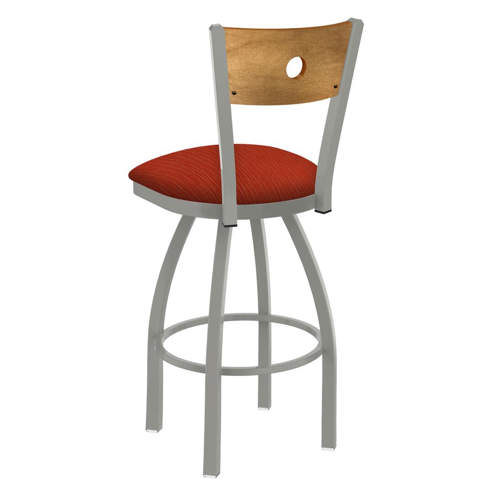 830 Voltaire 36" Swivel Counter Stool with Anodized Nickel Finish, Medium Back, and Graph Poppy Seat. Picture 2