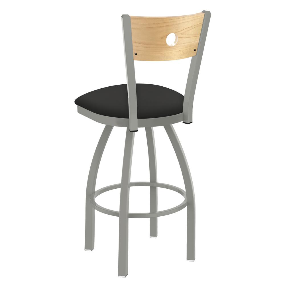 830 Voltaire 36" Swivel Counter Stool with Anodized Nickel Finish, Natural Back, and Canter Iron Seat. Picture 2