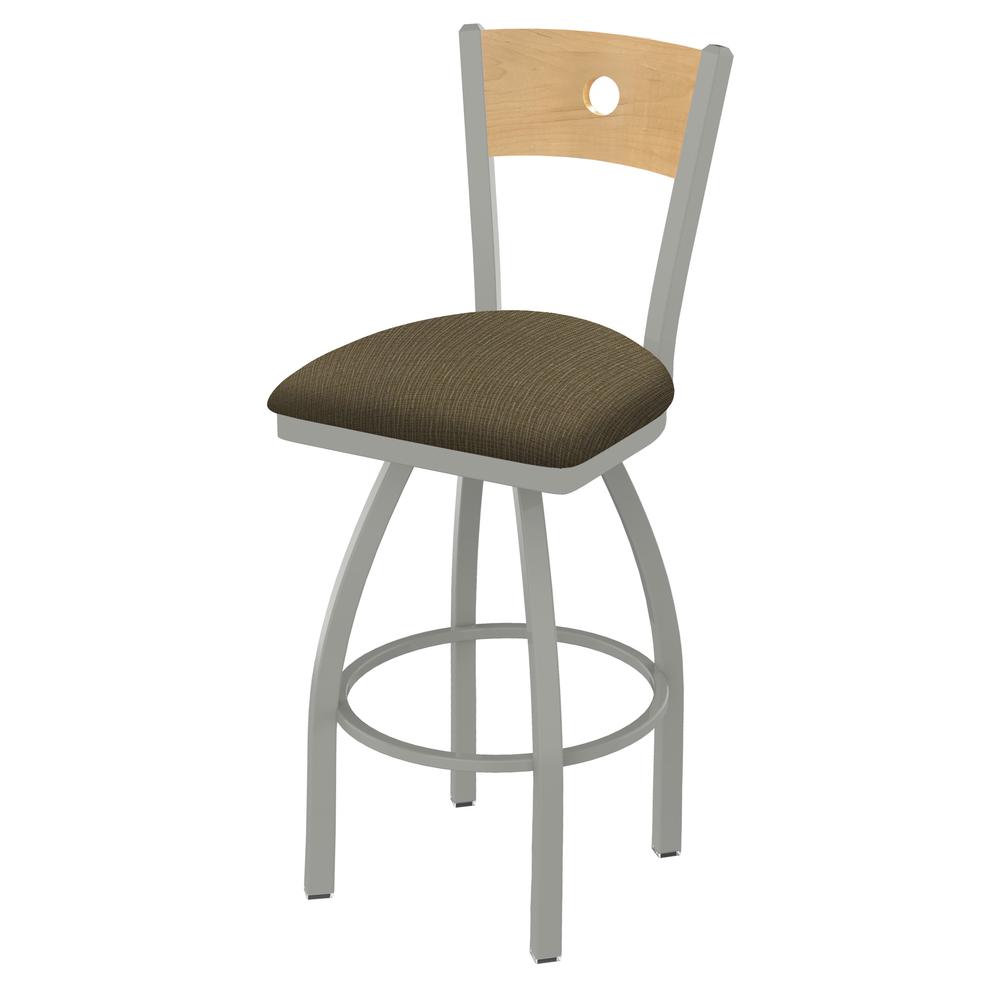 830 Voltaire 36" Swivel Counter Stool with Anodized Nickel Finish, Natural Back, and Graph Cork Seat. Picture 1