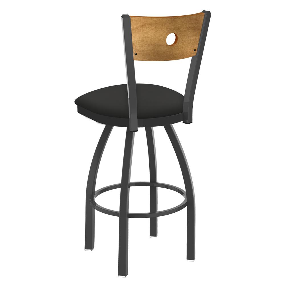 830 Voltaire 25" Swivel Counter Stool with Pewter Finish, Medium Back, and Canter Iron Seat. Picture 2