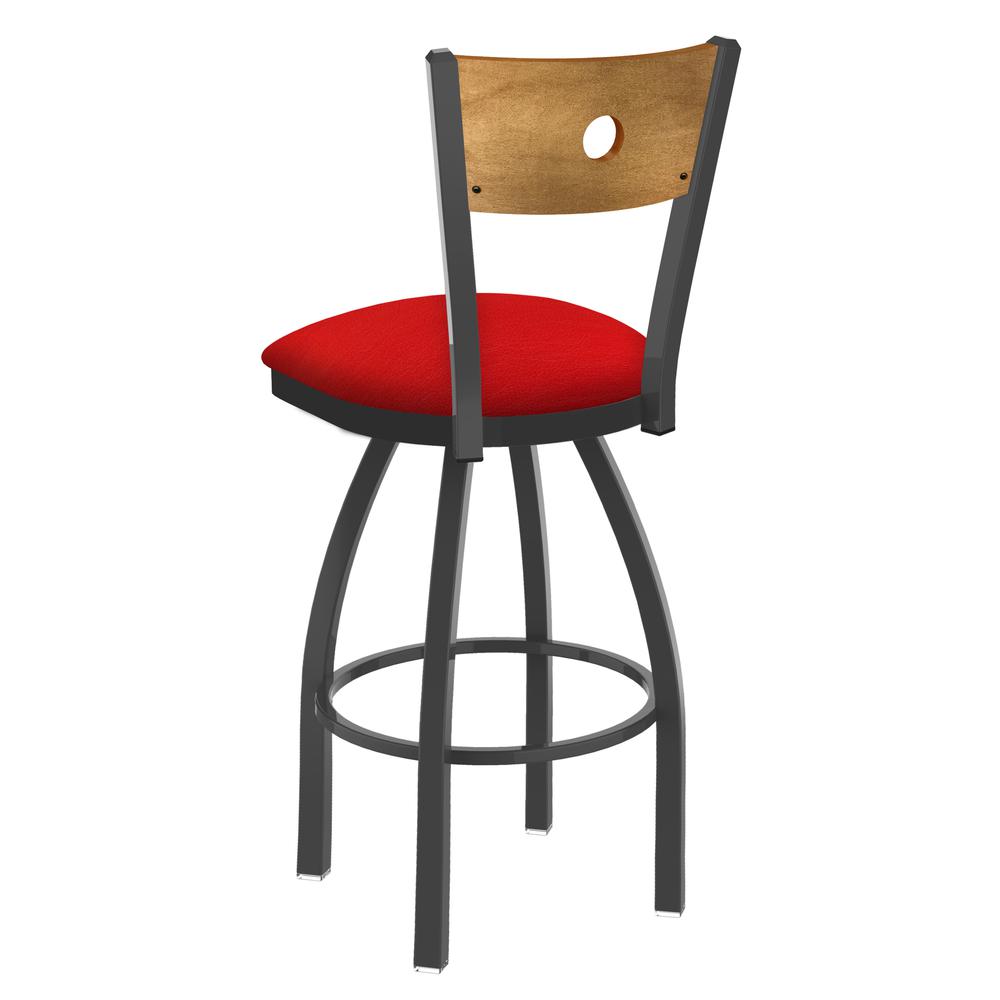 830 Voltaire 25" Swivel Counter Stool with Pewter Finish, Medium Back, and Canter Red Seat. Picture 2