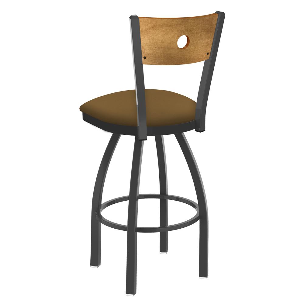 830 Voltaire 25" Swivel Counter Stool with Pewter Finish, Medium Back, and Canter Saddle Seat. Picture 2