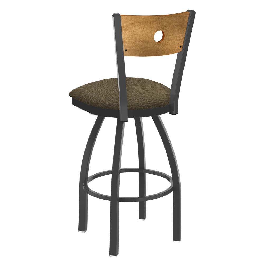830 Voltaire 25" Swivel Counter Stool with Pewter Finish, Medium Back, and Graph Cork Seat. Picture 2