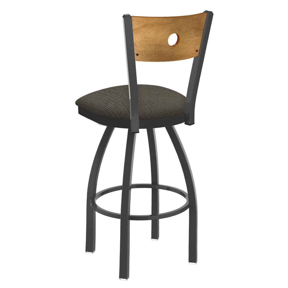 830 Voltaire 25" Swivel Counter Stool with Pewter Finish, Medium Back, and Graph Chalice Seat. Picture 2