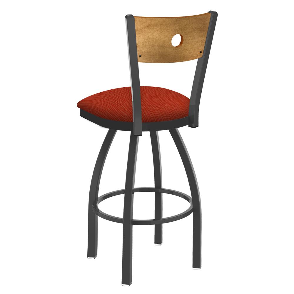 830 Voltaire 25" Swivel Counter Stool with Pewter Finish, Medium Back, and Graph Poppy Seat. Picture 2