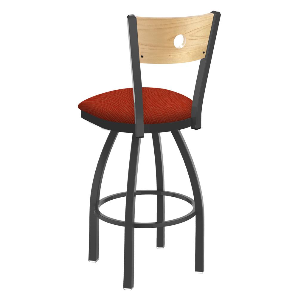 830 Voltaire 25" Swivel Counter Stool with Pewter Finish, Natural Back, and Graph Poppy Seat. Picture 2