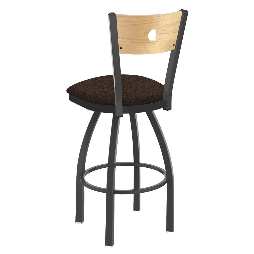 830 Voltaire 25" Swivel Counter Stool with Pewter Finish, Natural Back, and Rein Coffee Seat. Picture 2
