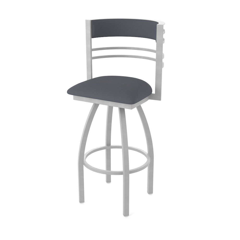Swivel Counter Stool with Anodized Nickel Finish and Canter Storm Seat and Back. Picture 1