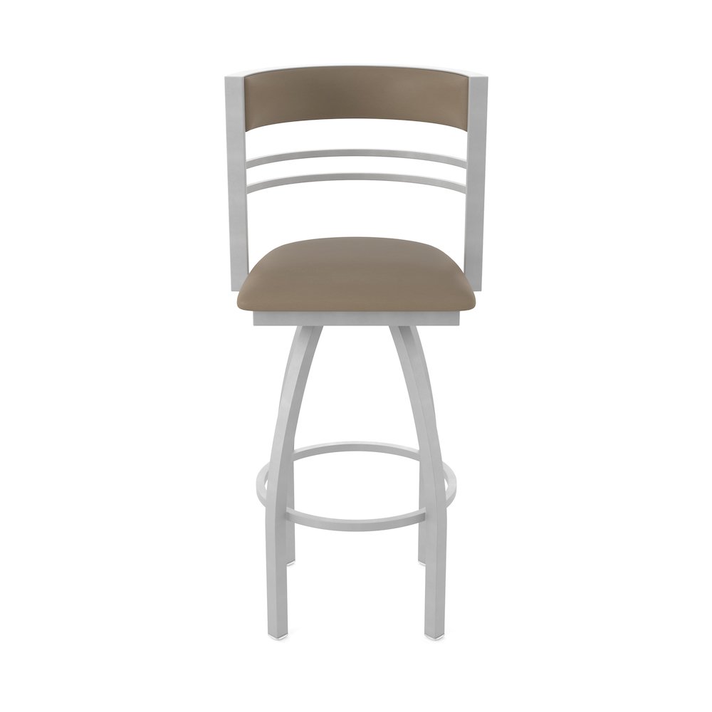Swivel Counter Stool with Anodized Nickel Finish and Canter Earth Seat and Back. Picture 5