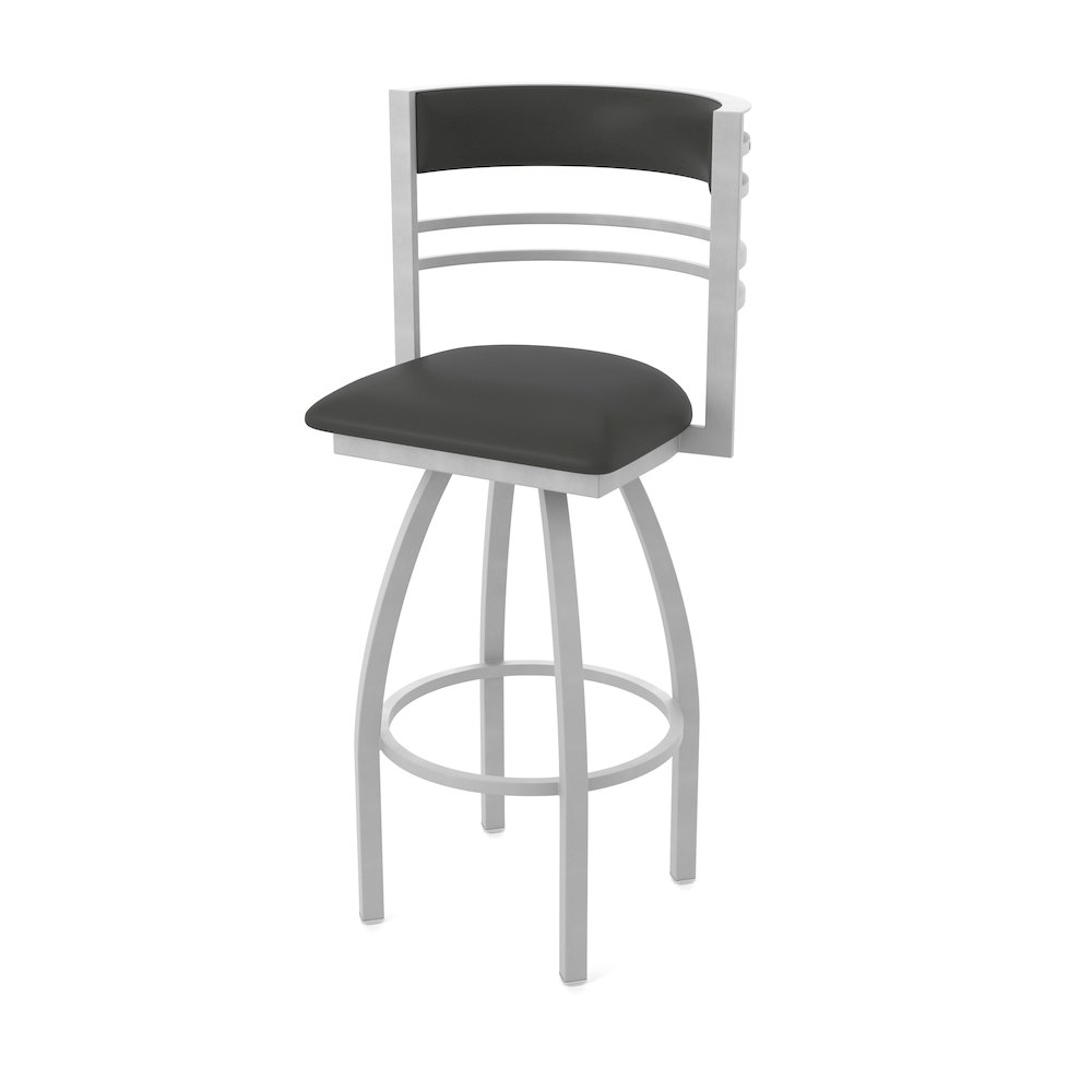 Swivel Counter Stool with Anodized Nickel Finish and Canter Iron Seat and Back. Picture 1