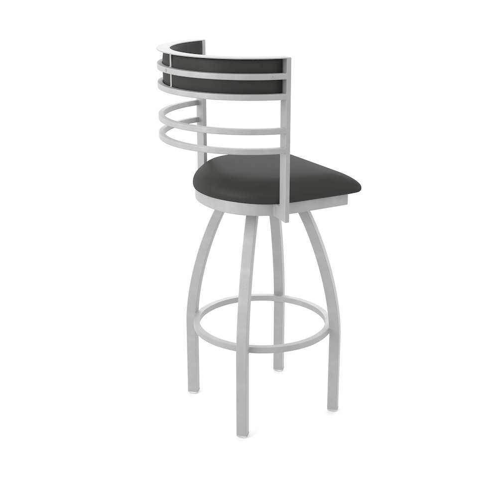 Swivel Counter Stool with Anodized Nickel Finish and Canter Iron Seat and Back. Picture 2