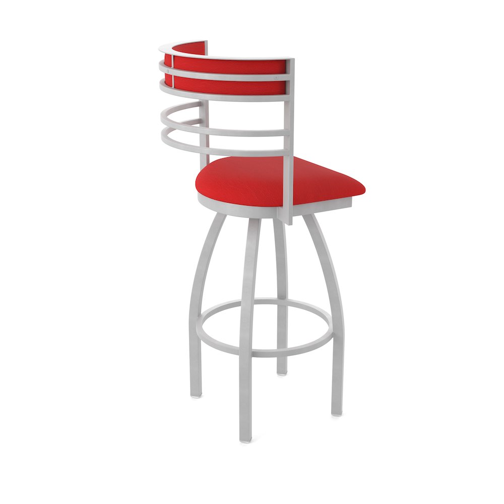 Swivel Counter Stool with Anodized Nickel Finish and Canter Red Seat and Back. Picture 2