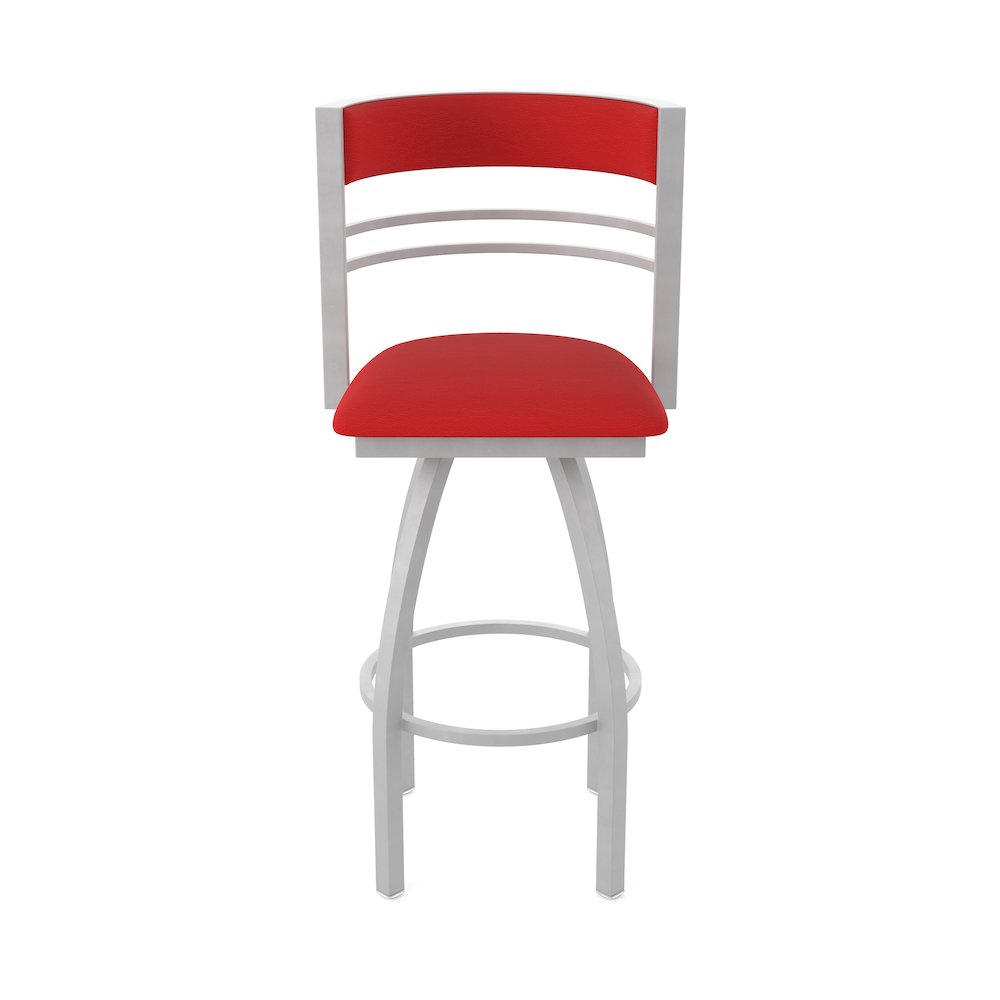 Swivel Counter Stool with Anodized Nickel Finish and Canter Red Seat and Back. Picture 5