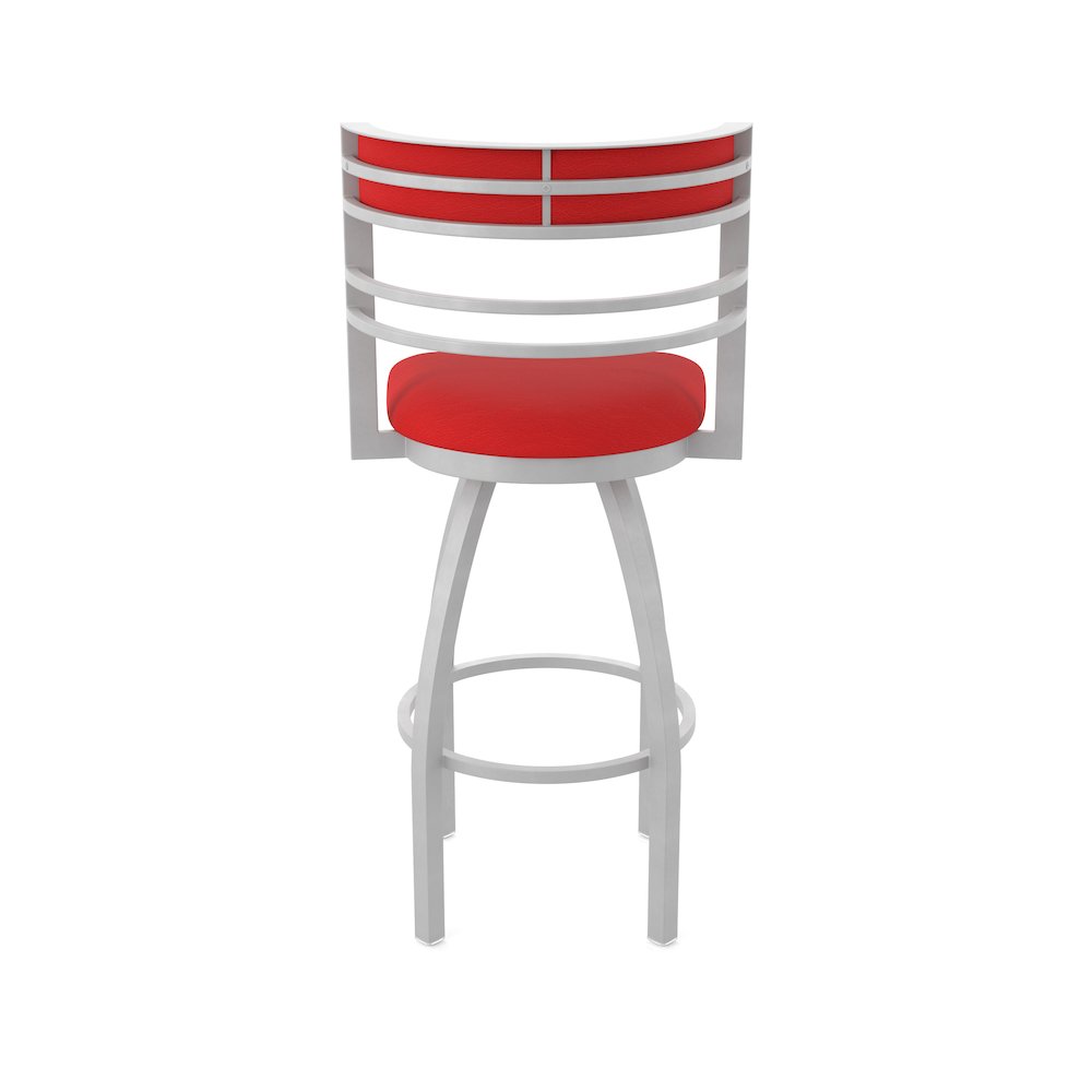Swivel Counter Stool with Anodized Nickel Finish and Canter Red Seat and Back. Picture 6