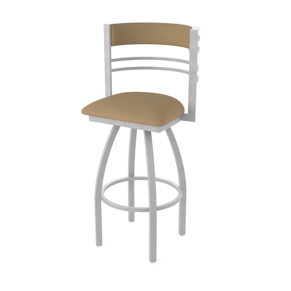 Swivel Counter Stool with Anodized Nickel Finish and Canter Sand Seat and Back. Picture 1