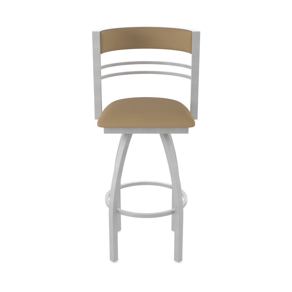 Swivel Counter Stool with Anodized Nickel Finish and Canter Sand Seat and Back. Picture 5