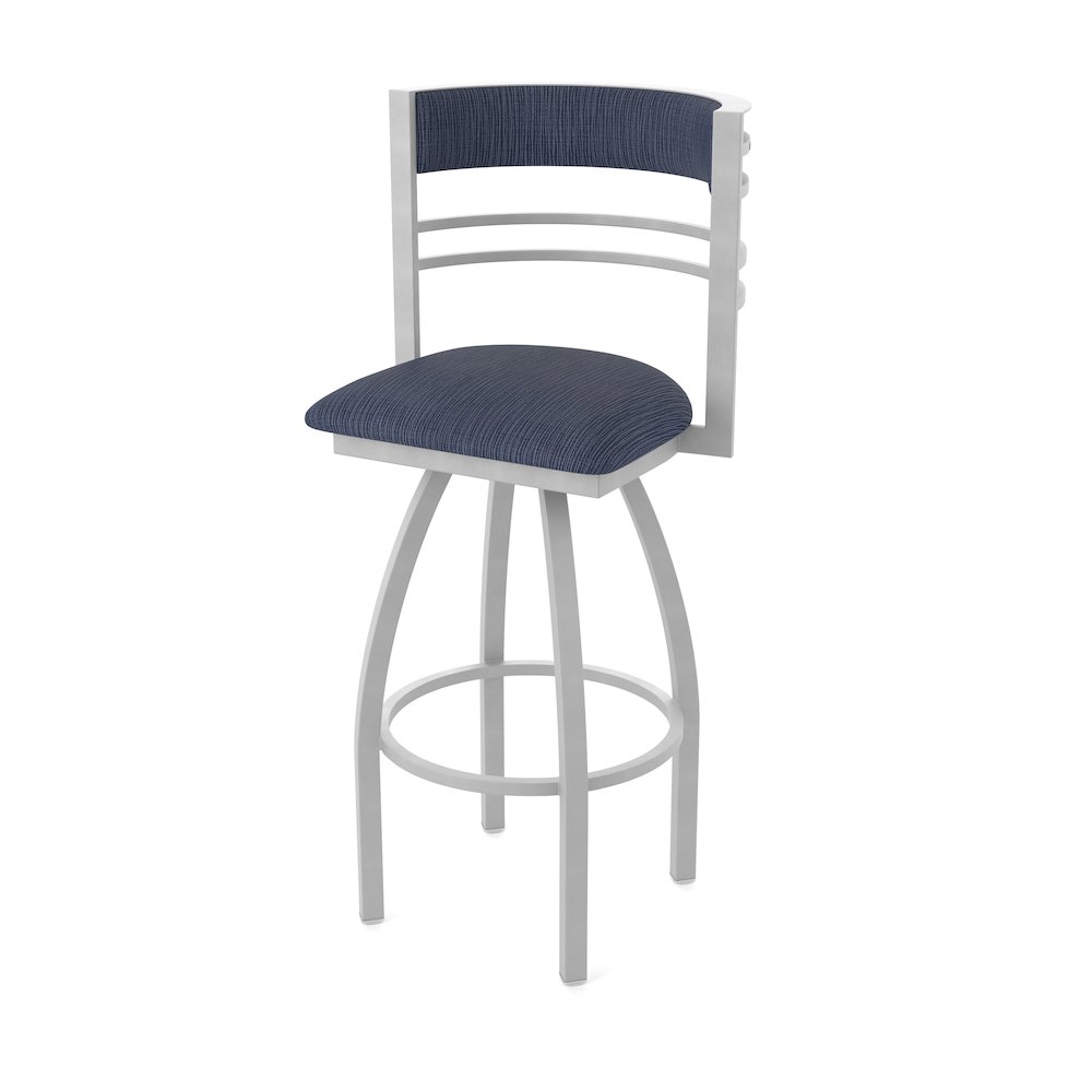 Swivel Counter Stool with Anodized Nickel Finish and Graph Anchor Seat and Back. Picture 1