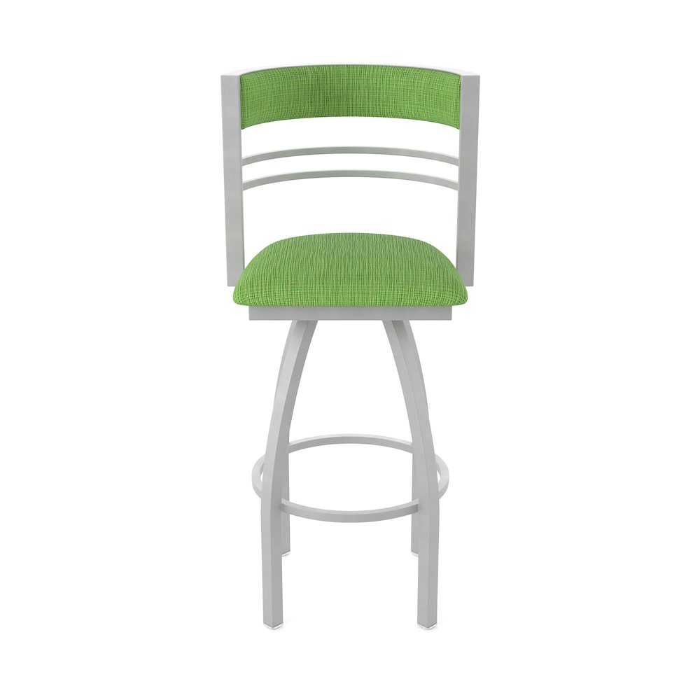 Swivel Counter Stool with Anodized Nickel Finish and Graph Parrot Seat and Back. Picture 5