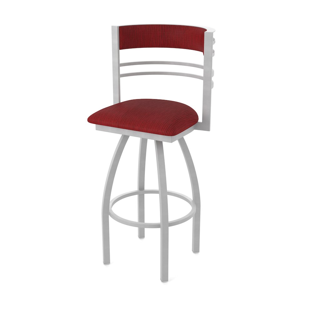 Swivel Counter Stool with Anodized Nickel Finish and Graph Ruby Seat and Back. Picture 1