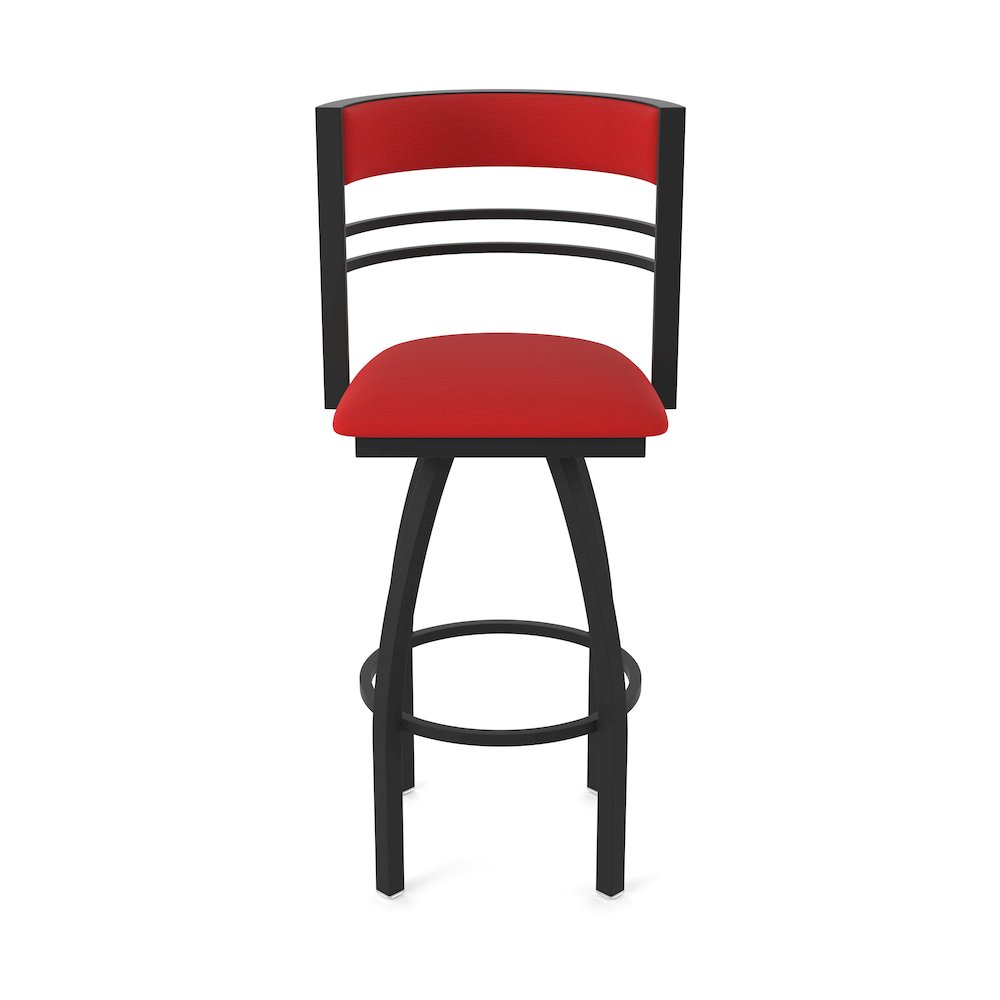 Swivel Counter Stool with Black Wrinkle Finish and Canter Red Seat and Back. Picture 5