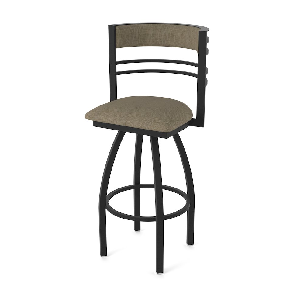 Swivel Counter Stool with Black Wrinkle Finish and Graph Cork Seat and Back. Picture 1