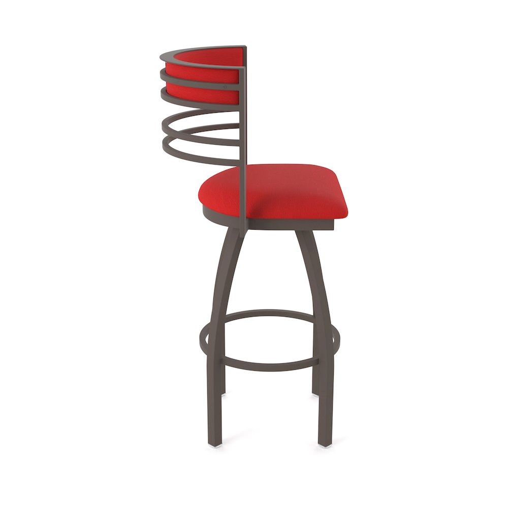 Swivel Counter Stool with Bronze Finish and Canter Red Seat and Back. Picture 4