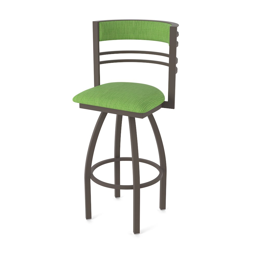 Swivel Counter Stool with Bronze Finish and Graph Parrot Seat and Back. Picture 1