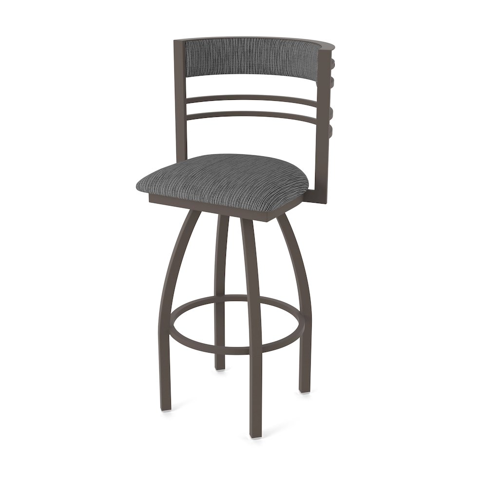 Swivel Counter Stool with Bronze Finish and Graph Coal Seat and Back. Picture 1