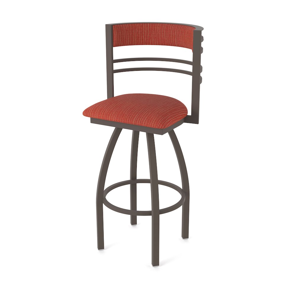 Swivel Counter Stool with Bronze Finish and Graph Poppy Seat and Back. Picture 1