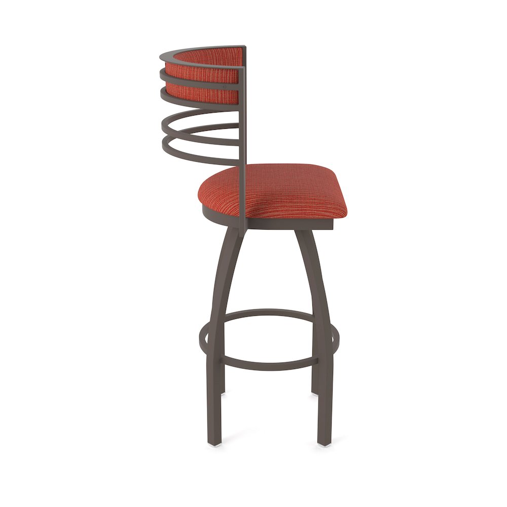 Swivel Counter Stool with Bronze Finish and Graph Poppy Seat and Back. Picture 4