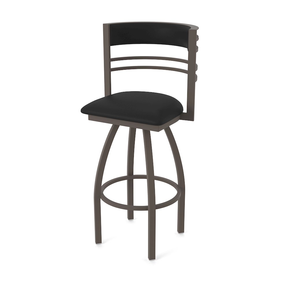 Swivel Counter Stool with Bronze Finish and Black Vinyl Seat and Back. Picture 1
