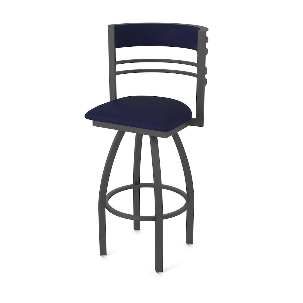 Swivel Counter Stool with Pewter Finish and Canter Twilight Seat and Back. Picture 1