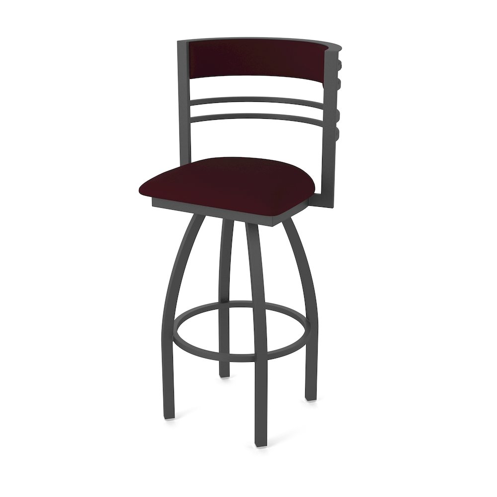Swivel Counter Stool with Pewter Finish and Canter Bordeaux Seat and Back. Picture 1