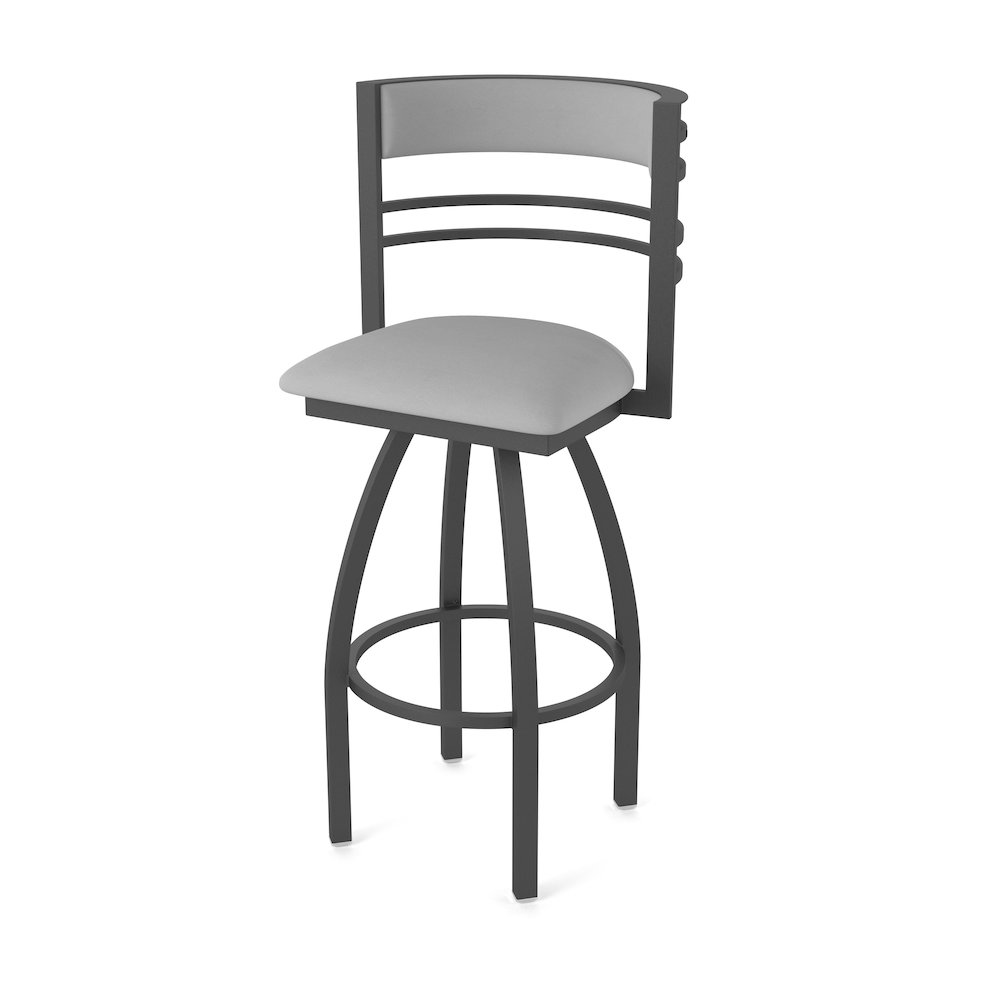 Swivel Counter Stool with Pewter Finish and Canter Folkstone Grey Seat and Back. Picture 1