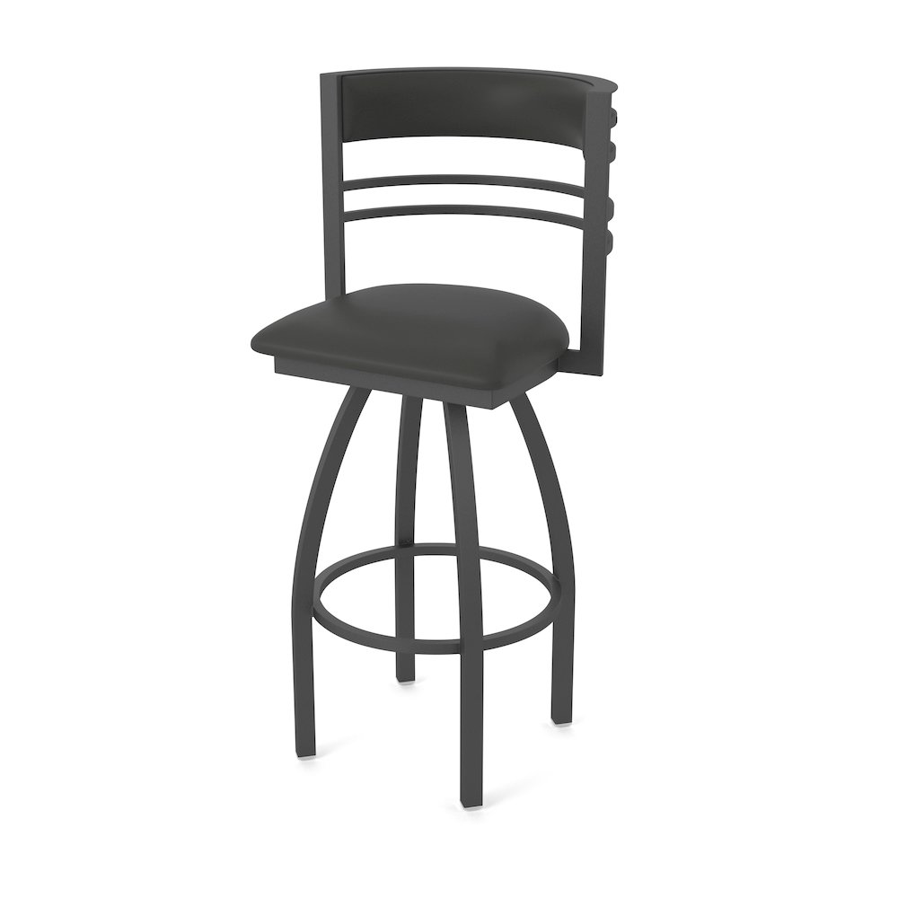 Swivel Counter Stool with Pewter Finish and Canter Iron Seat and Back. Picture 1