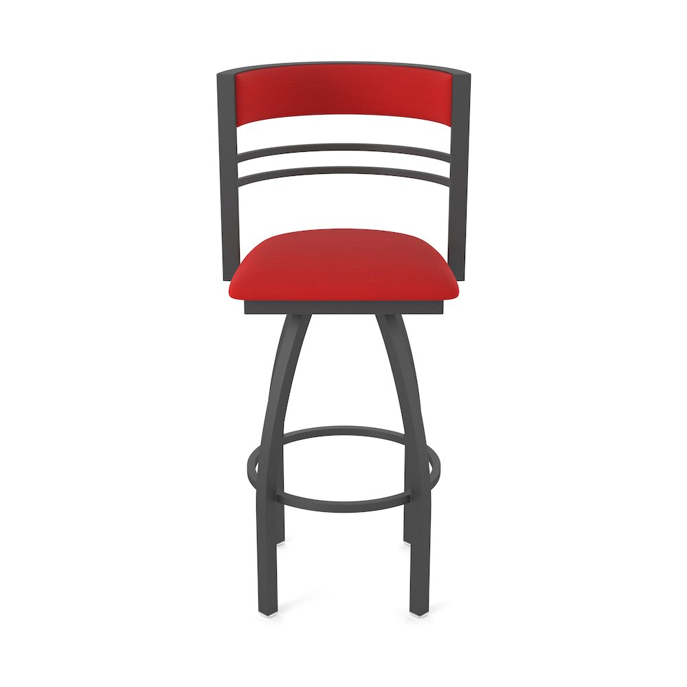 Swivel Counter Stool with Pewter Finish and Canter Red Seat and Back. Picture 5