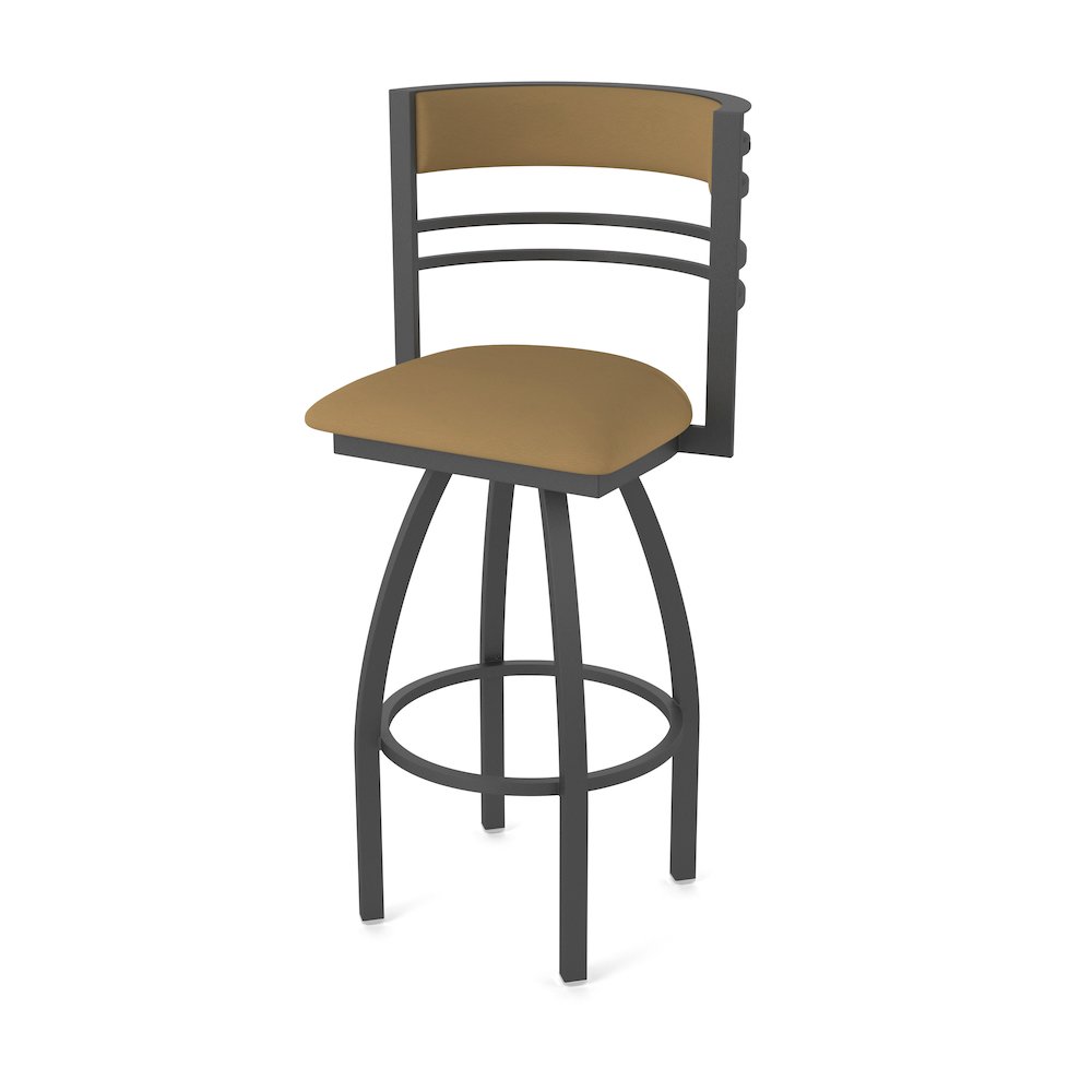 Swivel Counter Stool with Pewter Finish and Canter Saddle Seat and Back. Picture 1