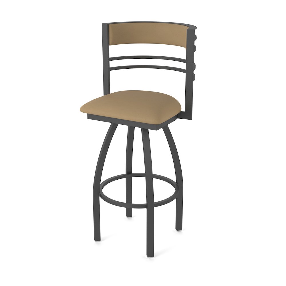Swivel Counter Stool with Pewter Finish and Canter Sand Seat and Back. Picture 1