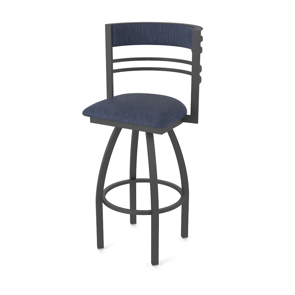Swivel Counter Stool with Pewter Finish and Graph Anchor Seat and Back. Picture 1