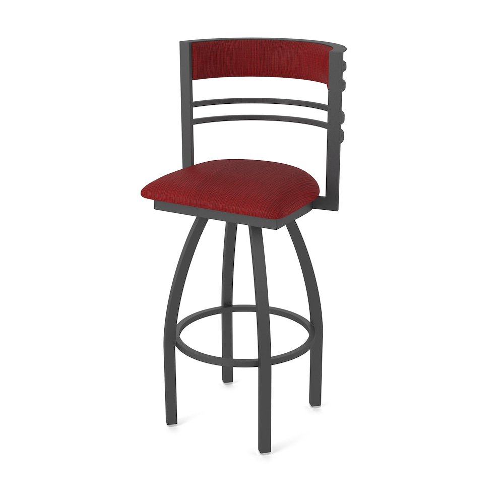 Swivel Counter Stool with Pewter Finish and Graph Ruby Seat and Back. Picture 1