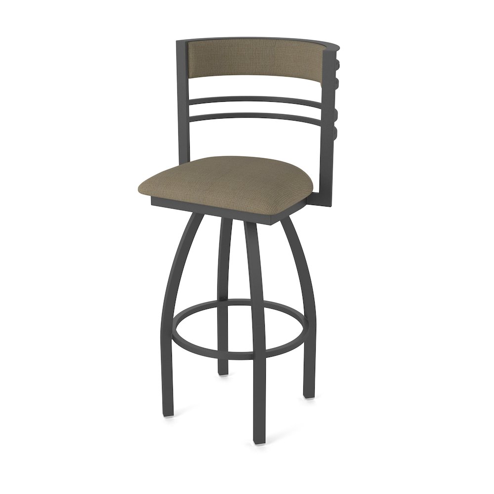 Swivel Counter Stool with Pewter Finish and Graph Cork Seat and Back. Picture 1