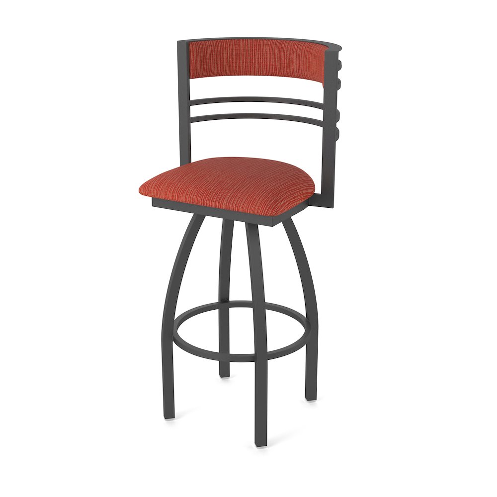 Swivel Counter Stool with Pewter Finish and Graph Poppy Seat and Back. Picture 1