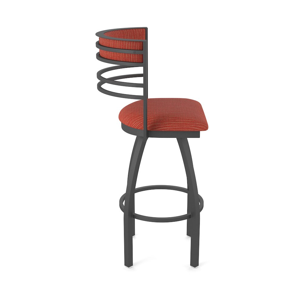 Swivel Counter Stool with Pewter Finish and Graph Poppy Seat and Back. Picture 4